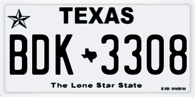 TX license plate BDK3308