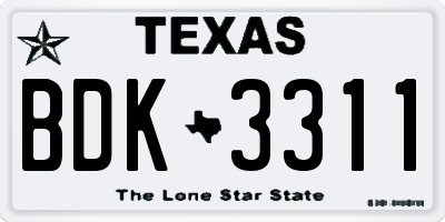 TX license plate BDK3311