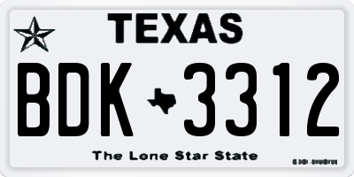 TX license plate BDK3312