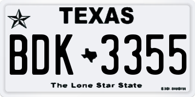 TX license plate BDK3355