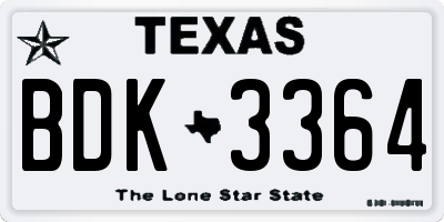 TX license plate BDK3364