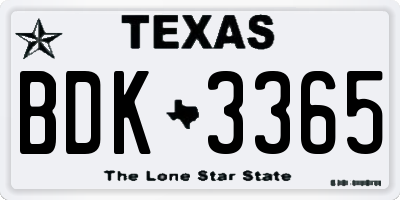 TX license plate BDK3365
