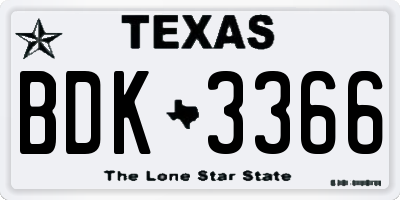 TX license plate BDK3366