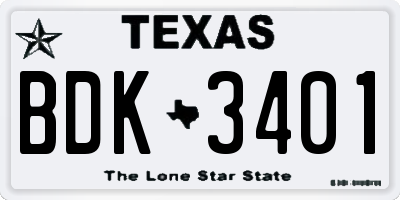 TX license plate BDK3401