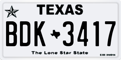 TX license plate BDK3417
