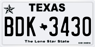 TX license plate BDK3430