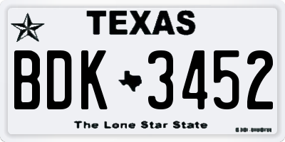 TX license plate BDK3452