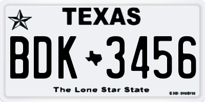 TX license plate BDK3456