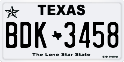 TX license plate BDK3458