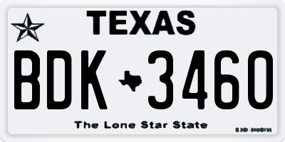 TX license plate BDK3460
