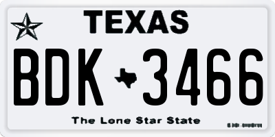 TX license plate BDK3466