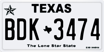 TX license plate BDK3474