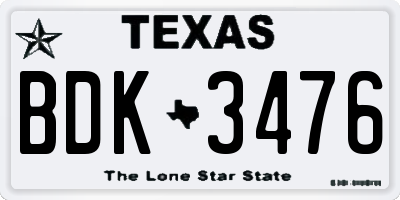 TX license plate BDK3476