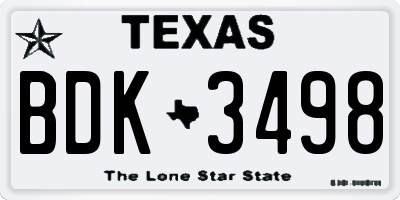 TX license plate BDK3498