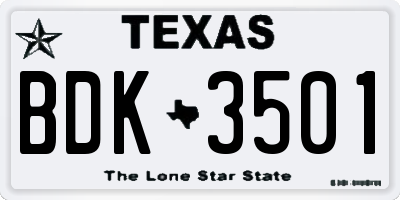 TX license plate BDK3501