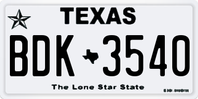 TX license plate BDK3540