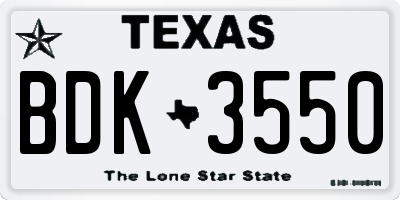 TX license plate BDK3550
