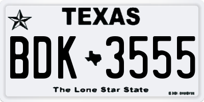 TX license plate BDK3555