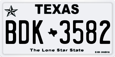 TX license plate BDK3582