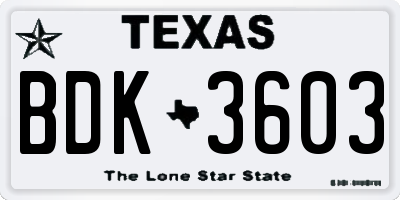TX license plate BDK3603