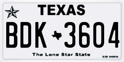 TX license plate BDK3604