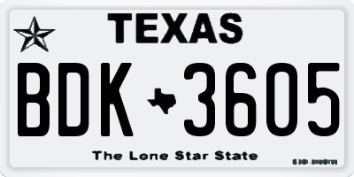 TX license plate BDK3605