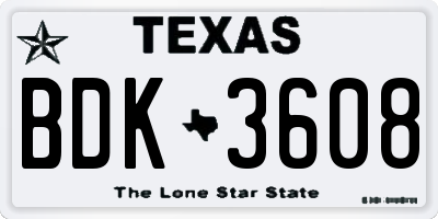 TX license plate BDK3608