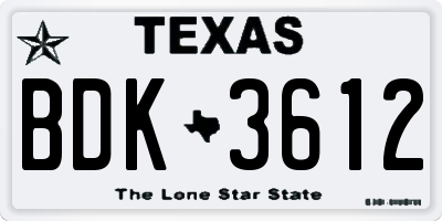 TX license plate BDK3612