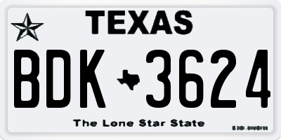 TX license plate BDK3624