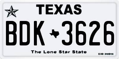 TX license plate BDK3626