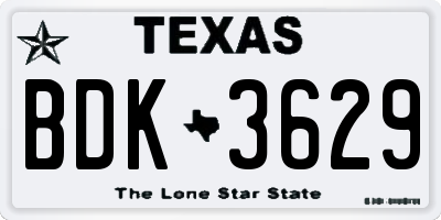 TX license plate BDK3629