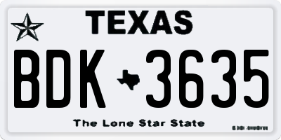 TX license plate BDK3635