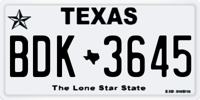 TX license plate BDK3645