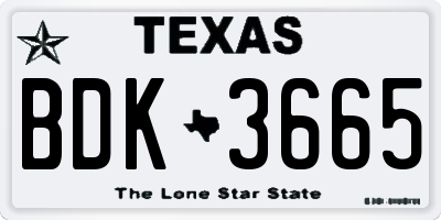 TX license plate BDK3665
