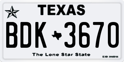 TX license plate BDK3670