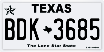 TX license plate BDK3685