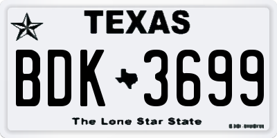 TX license plate BDK3699