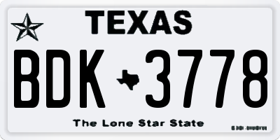 TX license plate BDK3778