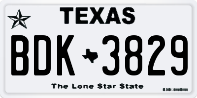 TX license plate BDK3829