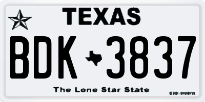 TX license plate BDK3837