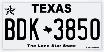 TX license plate BDK3850