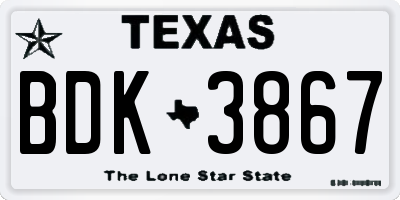 TX license plate BDK3867