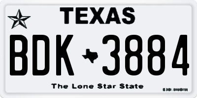 TX license plate BDK3884
