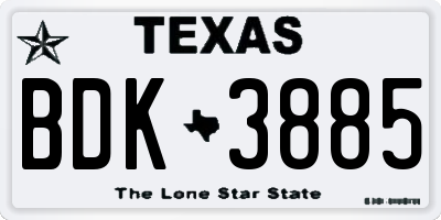 TX license plate BDK3885