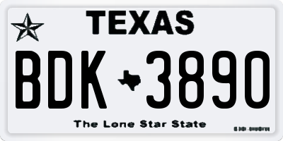 TX license plate BDK3890