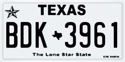TX license plate BDK3961