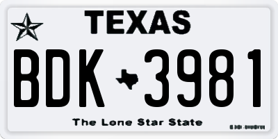 TX license plate BDK3981