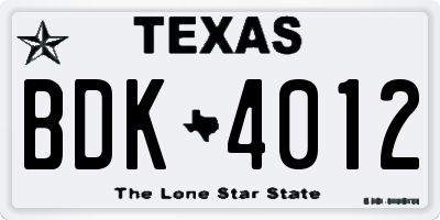 TX license plate BDK4012