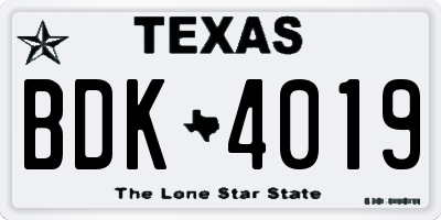 TX license plate BDK4019