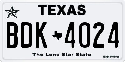 TX license plate BDK4024